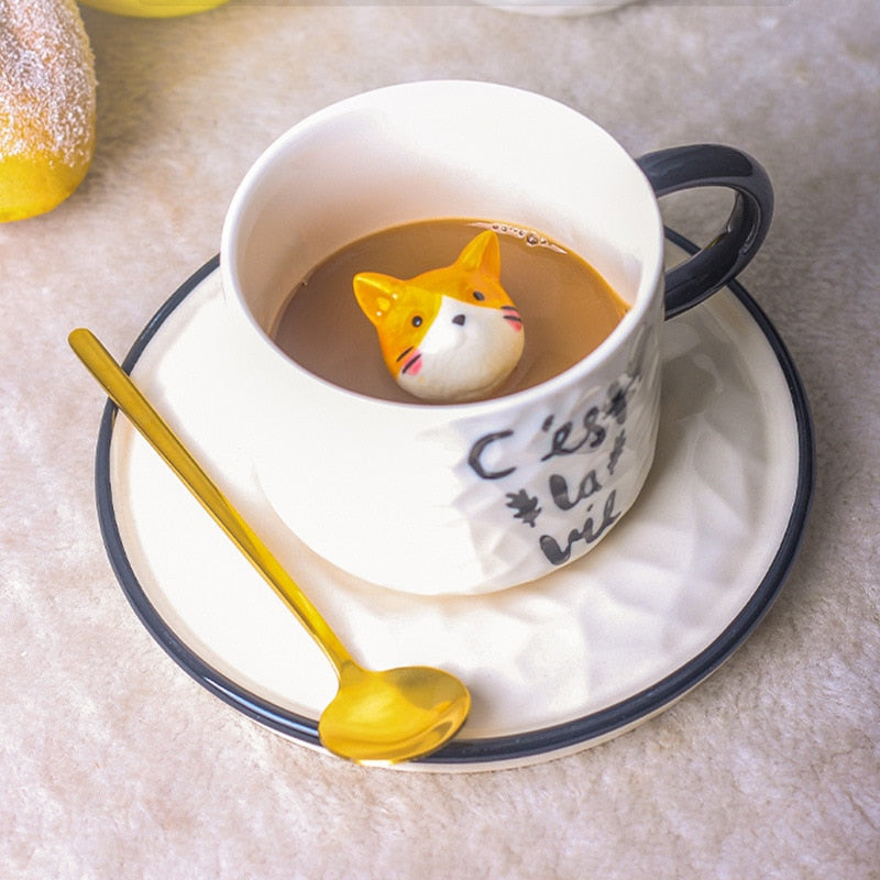 Ceramic Mug Saucer Cats, Cat Mugs Coffee Cups